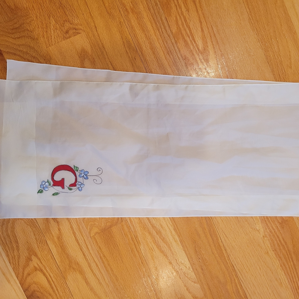 White Scarf with Red and Blue Embroidery